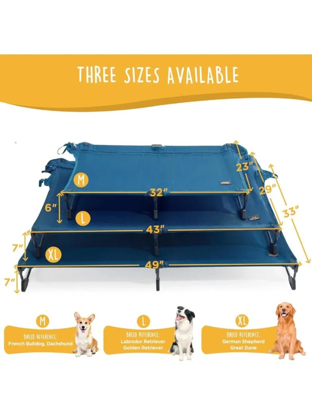 Elevated Dog Bed for Large Pets, Portable Cooling Cot with Non-Slip Feet, 43